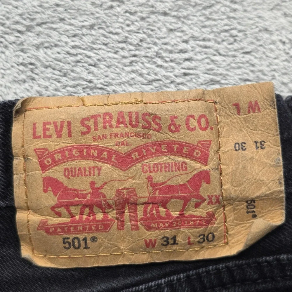 Levis 501 Jeans Mens Measured 30x29 Black Straight Stretch Classic Fit